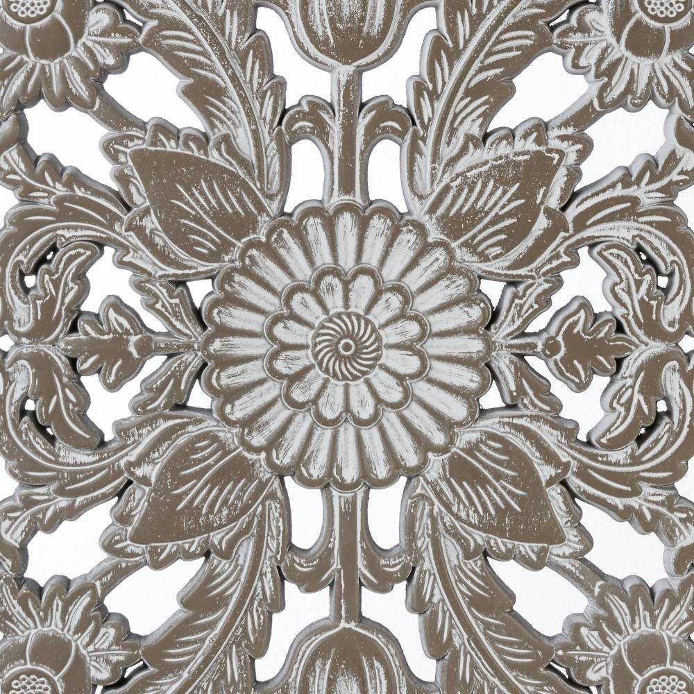 Distressed Lotus Carved Wood Wall Panels – Set of 2, Dimensional Engineered Wood Art