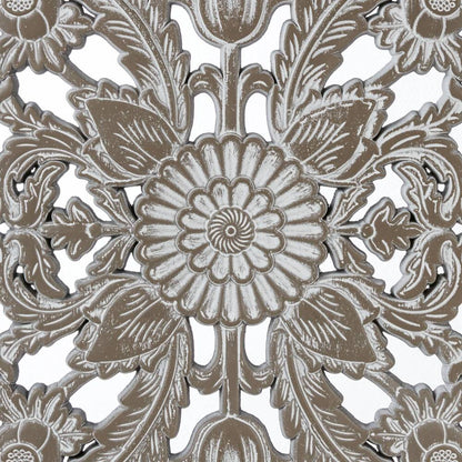 Distressed Lotus Carved Wood Wall Panels – Set of 2, Dimensional Engineered Wood Art