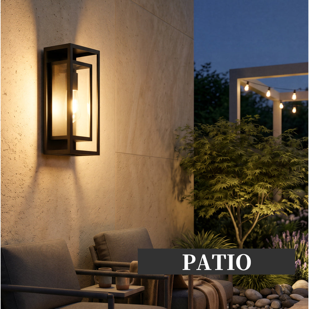 Black Outdoor Wall Lantern | IP65 Waterproof Coach Light with Clear Glass & E26 Socket — 2 Sizes, 2-Pack for Porch, Garage & Front Door