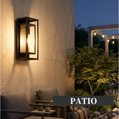 Black Outdoor Wall Lantern | IP65 Waterproof Coach Light with Clear Glass & E26 Socket — 2 Sizes, 2-Pack for Porch, Garage & Front Door