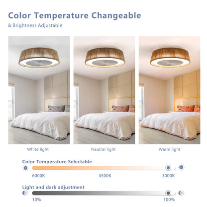 21" Boho Caged Ceiling Fan with LED Light & Remote – Braided Twine Design, 3CCT Dimmable, 6 Speeds & Reversible DC Motor