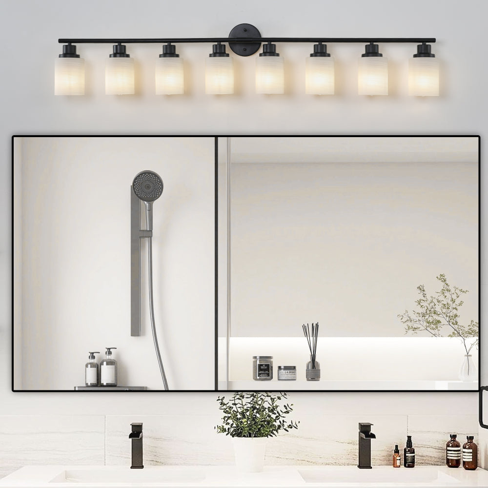Vanity Light Fixture | 4/5/6/8-Light Bathroom Wall Sconce with Frosted White Glass & Iron Frame — Black, Chrome or Gold, 4 Sizes