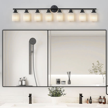 Vanity Light Fixture | 4/5/6/8-Light Bathroom Wall Sconce with Frosted White Glass & Iron Frame — Black, Chrome or Gold, 4 Sizes