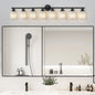 Vanity Light Fixture | 4/5/6/8-Light Bathroom Wall Sconce with Frosted White Glass & Iron Frame — Black, Chrome or Gold, 4 Sizes