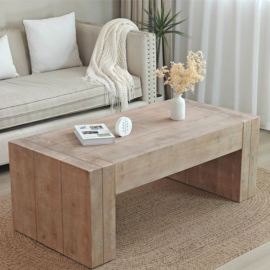 Rustic Farmhouse Coffee Table | 49" Rectangular Living Room Center Table with Distressed Wood Finish