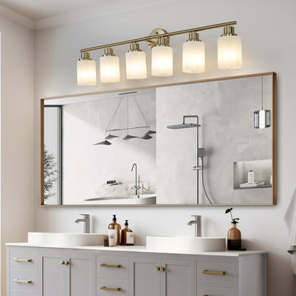 Vanity Light Fixture | 4/5/6/8-Light Bathroom Wall Sconce with Frosted White Glass & Iron Frame — Black, Chrome or Gold, 4 Sizes