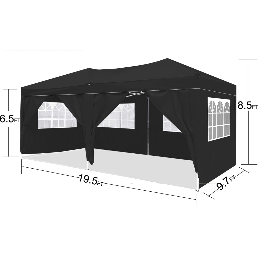 10×20 FT Pop-Up Canopy Tent | Easy No-Tool Setup with 6 Removable Sidewalls, Weight Bags & Carry Bag — White / Black