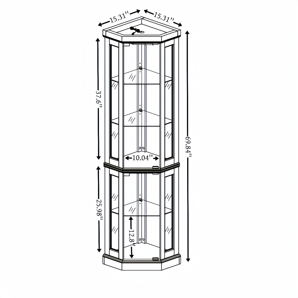 Lighted Corner Curio Cabinet Tall Display Case with Mirrored Back Glass Doors Adjustable Shelves White