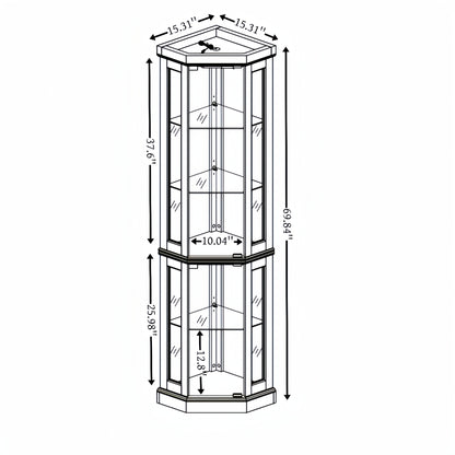 Lighted Corner Curio Cabinet Tall Display Case with Mirrored Back Glass Doors Adjustable Shelves White