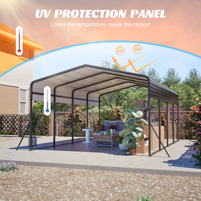 13×20 FT Metal Carport | Heavy-Duty Galvanized Steel Hardtop with Triangle Reinforced Frame & 4 Poles — All-Weather Vehicle & Outdoor Storage Shelter