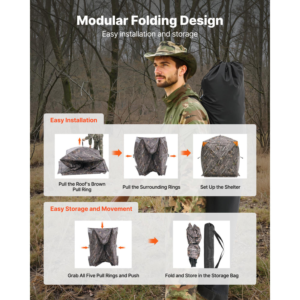 270° See-Through Hunting Blind | 1–2 Person Pop-Up Ground Blind for Deer & Turkey with Carry Bag