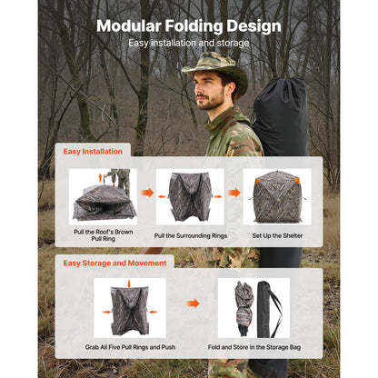 270° See-Through Hunting Blind | 1–2 Person Pop-Up Ground Blind for Deer & Turkey with Carry Bag