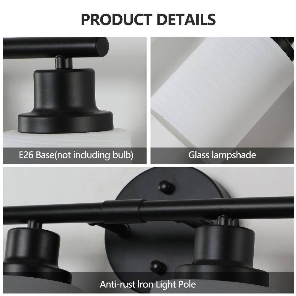 Vanity Light Fixture | 4/5/6/8-Light Bathroom Wall Sconce with Frosted White Glass & Iron Frame — Black, Chrome or Gold, 4 Sizes