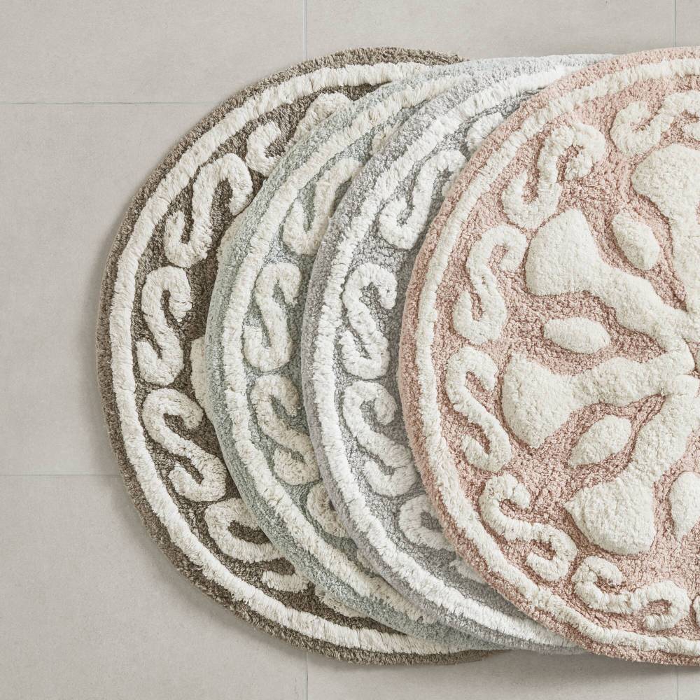Round Medallion Tufted Cotton Bath Rug – 25", Plush, Super Absorbent, Machine Washable