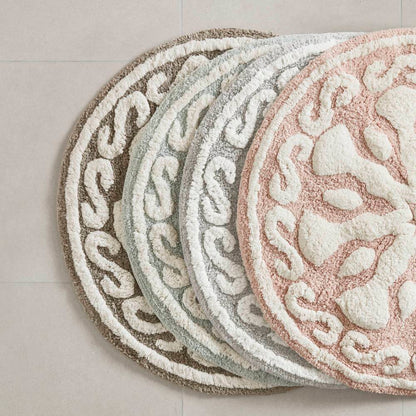 Round Medallion Tufted Cotton Bath Rug – 25", Plush, Super Absorbent, Machine Washable