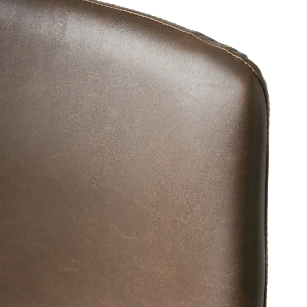 24" Vintage Brown Counter Stools with Wide Seat & Low Footrail | Set of 2 Upholstered Stools with Black Iron Frame