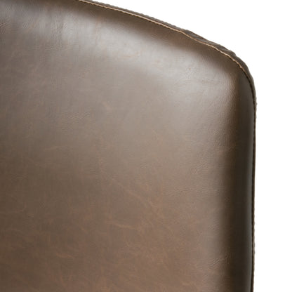 24" Vintage Brown Counter Stools with Wide Seat & Low Footrail | Set of 2 Upholstered Stools with Black Iron Frame