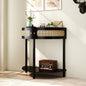 Half-Moon Console Table with Rattan Sliding Doors | Boho Semicircle Entryway Table with 2 Storage Cabinets & Bottom Shelf Black