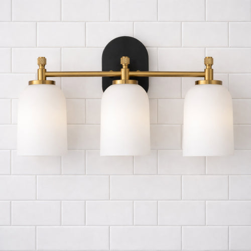Traditional Vanity Light over Bathroom Mirror | 2/3-Light Wall Sconce with White Frosted Glass — 2 Sizes Available