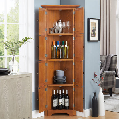 72" Corner Kitchen Pantry Cabinet | 4-Tier Tall Storage with 8 Doors & Shelves — Farmhouse Oak