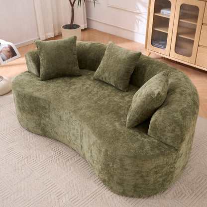 Crescent Sectional Sofa | No-Assembly Chenille 2-Seater with Low-Back Deep Cushions & Self-Inflating Foam — Green / Gray