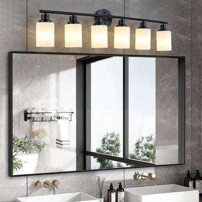 Vanity Light Fixture | 4/5/6/8-Light Bathroom Wall Sconce with Frosted White Glass & Iron Frame — Black, Chrome or Gold, 4 Sizes
