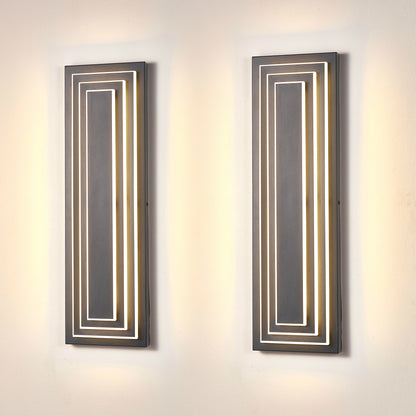 3-Tier LED Outdoor Wall Sconce | Modern Black Exterior Light with Acrylic Shade — 15.7" or 23.6", 24W Warm White, 2-Pack