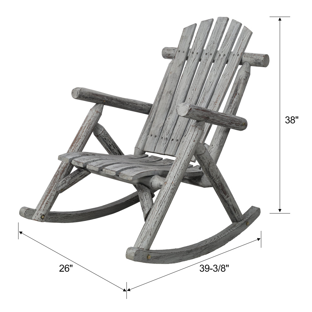 Fir Wood Porch Rocking Chair | Ergonomic High-Back Outdoor Rocker with 330 lb Capacity — Light Gray