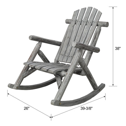 Fir Wood Porch Rocking Chair | Ergonomic High-Back Outdoor Rocker with 330 lb Capacity — Light Gray