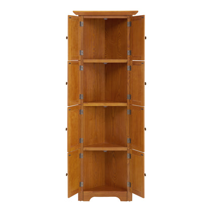 72" Corner Kitchen Pantry Cabinet | 4-Tier Tall Storage with 8 Doors & Shelves — Farmhouse Oak