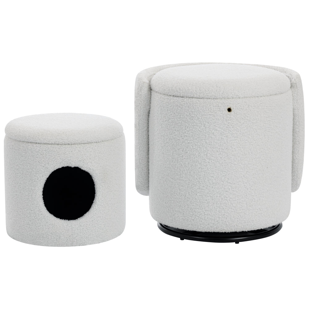 Upholstered Barrel Chair with Storage | 360° Swivel Vanity & Dining Seat, Free Cat Bed Included