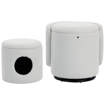 Upholstered Barrel Chair with Storage | 360° Swivel Vanity & Dining Seat, Free Cat Bed Included