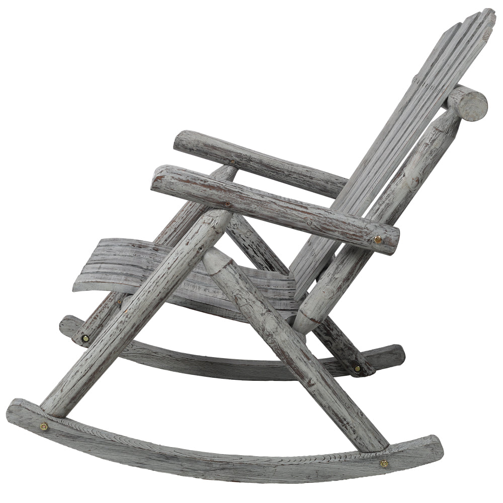 Fir Wood Porch Rocking Chair | Ergonomic High-Back Outdoor Rocker with 330 lb Capacity — Light Gray