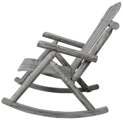 Fir Wood Porch Rocking Chair | Ergonomic High-Back Outdoor Rocker with 330 lb Capacity — Light Gray