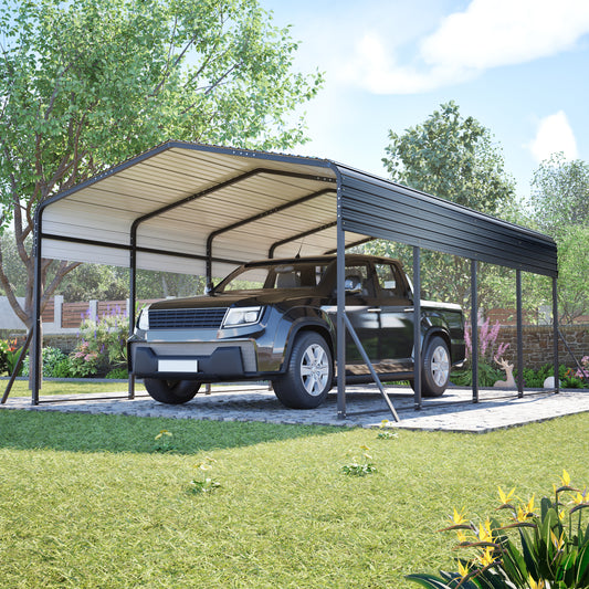 13×20 FT Metal Carport | Heavy-Duty Galvanized Steel Hardtop with Triangle Reinforced Frame & 4 Poles — All-Weather Vehicle & Outdoor Storage Shelter