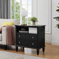 Farmhouse Nightstand with Charging Station | 2 Drawers & Open Shelf | Fluted Side Table with Solid Wood Legs Black