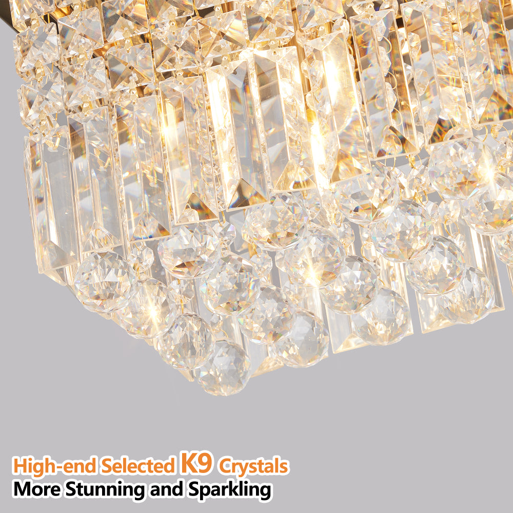 Close-up of high-end K9 crystal raindrops on a chandelier, showcasing their sparkling and faceted design.