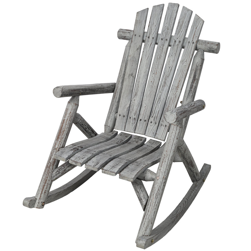 Fir Wood Porch Rocking Chair | Ergonomic High-Back Outdoor Rocker with 330 lb Capacity — Light Gray