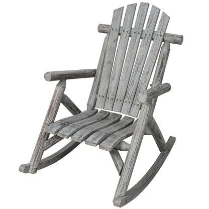 Fir Wood Porch Rocking Chair | Ergonomic High-Back Outdoor Rocker with 330 lb Capacity — Light Gray