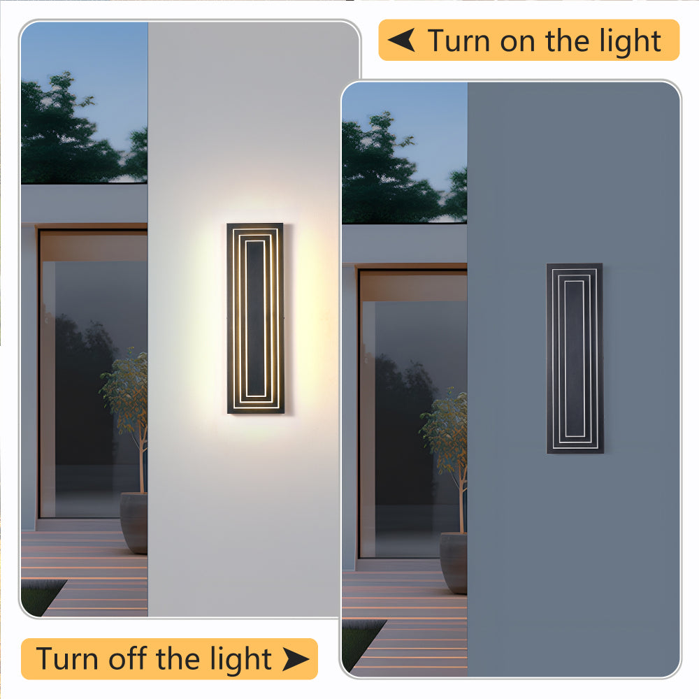 3-Tier LED Outdoor Wall Sconce | Modern Black Exterior Light with Acrylic Shade — 15.7" or 23.6", 24W Warm White, 2-Pack