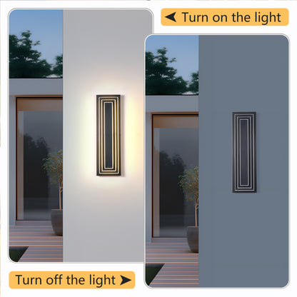 3-Tier LED Outdoor Wall Sconce | Modern Black Exterior Light with Acrylic Shade — 15.7" or 23.6", 24W Warm White, 2-Pack