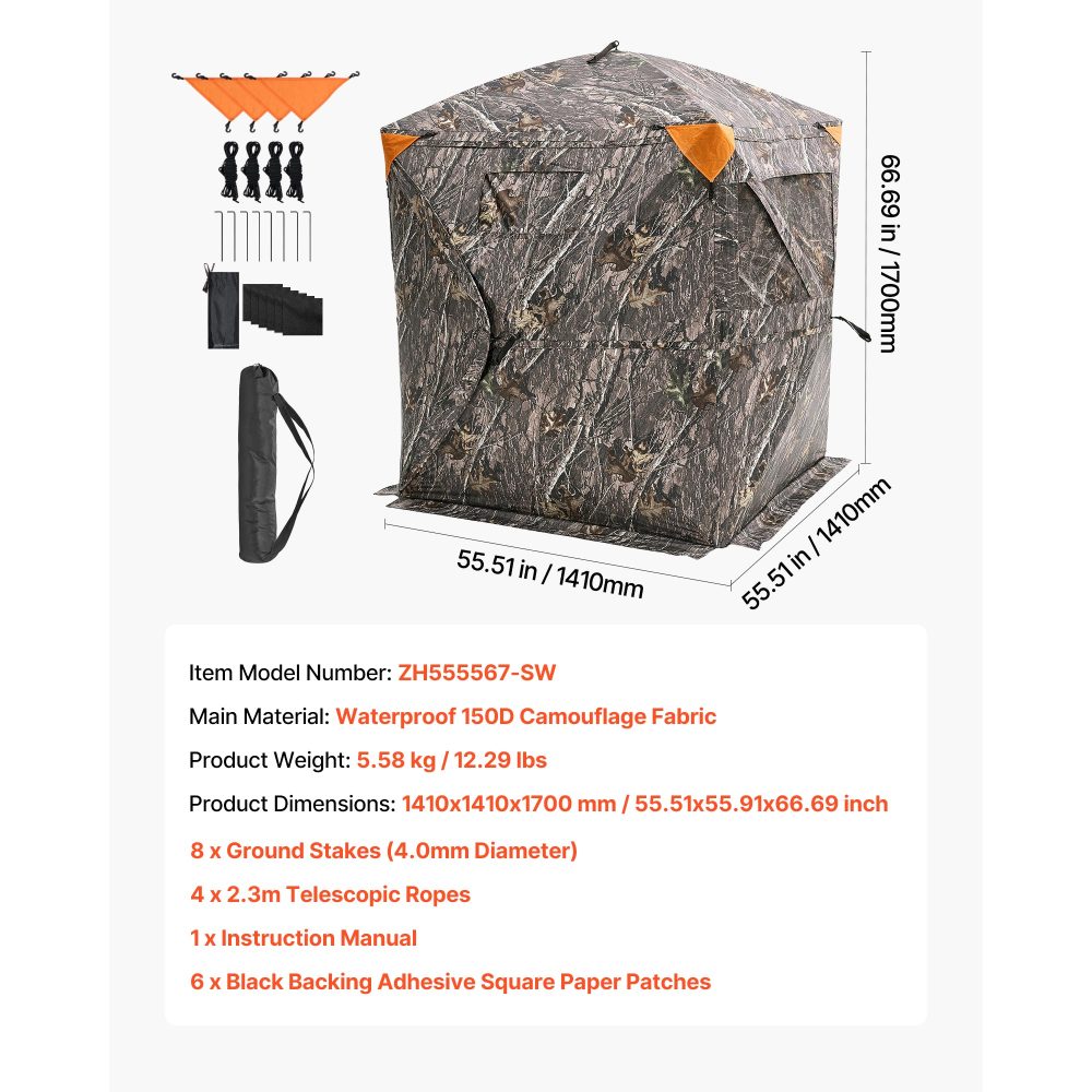 270° See-Through Hunting Blind | 1–2 Person Pop-Up Ground Blind for Deer & Turkey with Carry Bag