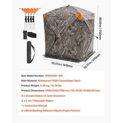 270° See-Through Hunting Blind | 1–2 Person Pop-Up Ground Blind for Deer & Turkey with Carry Bag