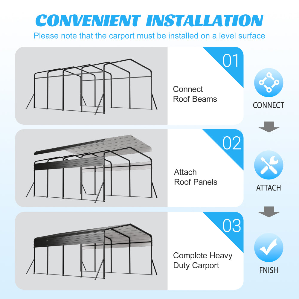13×20 FT Metal Carport | Heavy-Duty Galvanized Steel Hardtop with Triangle Reinforced Frame & 4 Poles — All-Weather Vehicle & Outdoor Storage Shelter