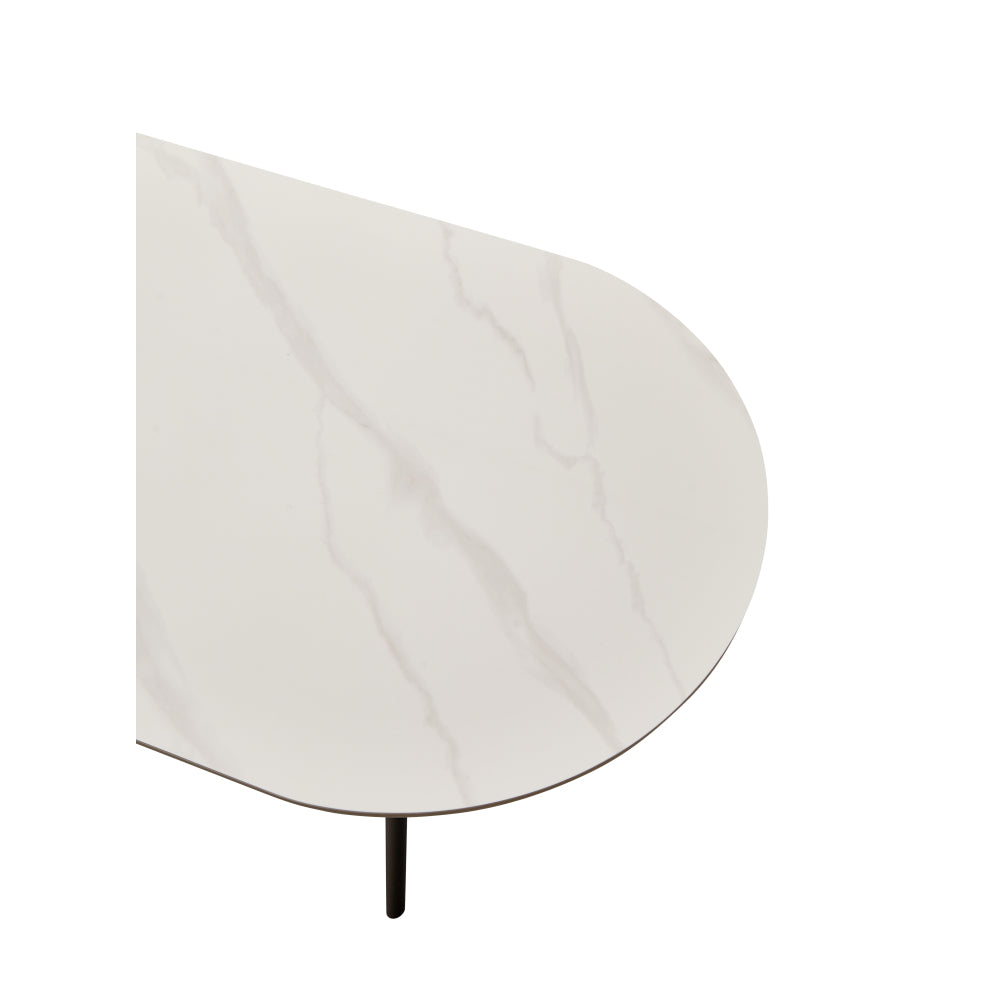 Ceramic Sintered Stone Coffee Table with Walnut Shelf | 47" Double-Layer Living Room Center Table — White & Coffee Brown
