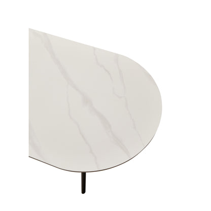 Ceramic Sintered Stone Coffee Table with Walnut Shelf | 47" Double-Layer Living Room Center Table — White & Coffee Brown