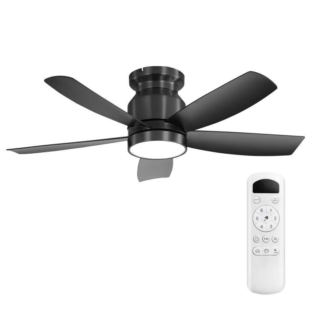 42" Flush Mount Ceiling Fan with LED Light & Remote – Dimmable 3CCT, Reversible DC Motor | Black, Gold & Black+Gold Black