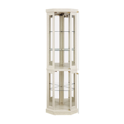 Lighted Corner Curio Cabinet Tall Display Case with Mirrored Back Glass Doors Adjustable Shelves White