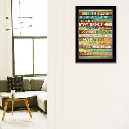 "Dog Rules" Framed Wall Art by Marla Rae | Funny Pet Print for Dog Lovers, Black Frame
