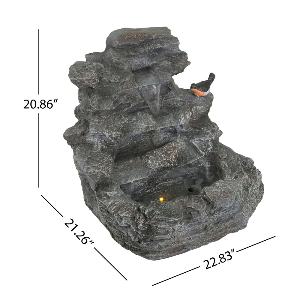 4-Tier Concrete Rock Waterfall Fountain with LED Lights | 20.8" Outdoor Garden Fountain with Adjustable Flow
